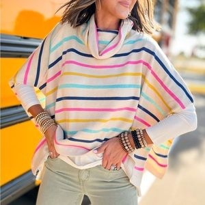 NWT THML Multi Striped Wool Blend Turtleneck Poncho Top Size XS/S